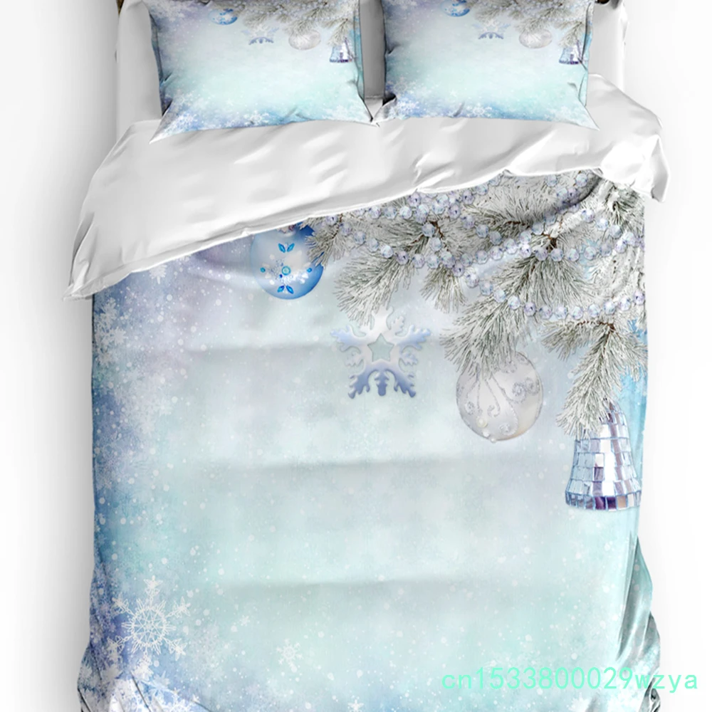 Christmas Snowflakes Leaves Bells 3pcs Bedding Set For Bedroom Double Bed Home Textile Duvet Cover Quilt Cover Pillowcase