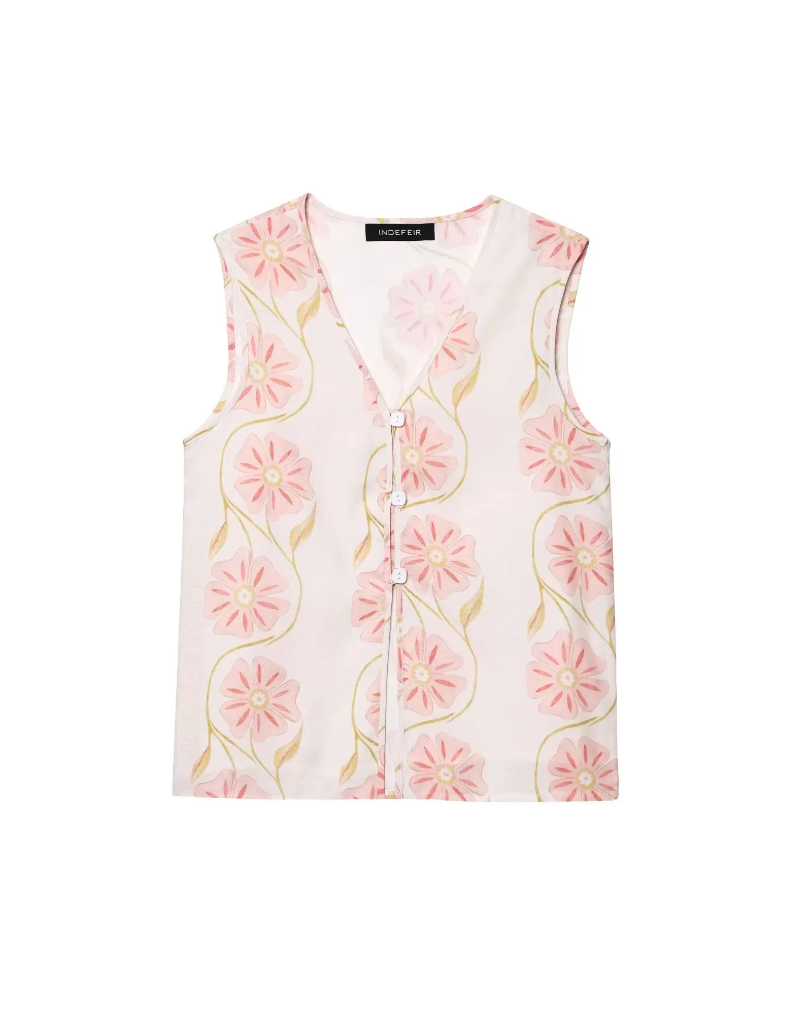 

Zevity Women Sweet V Neck Flower Print Casual Linen Blouse Female Chic Sleeveless Breasted Vest Shirt Blusas Tops LS9179