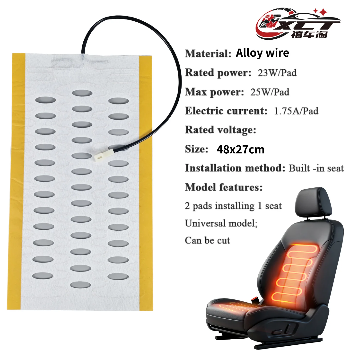2er-Set 12V Auto-Sitzheizung Upgrade-Zubehör Kohlefaser-Heizmatte Auto-Winterheizung – Detail 5