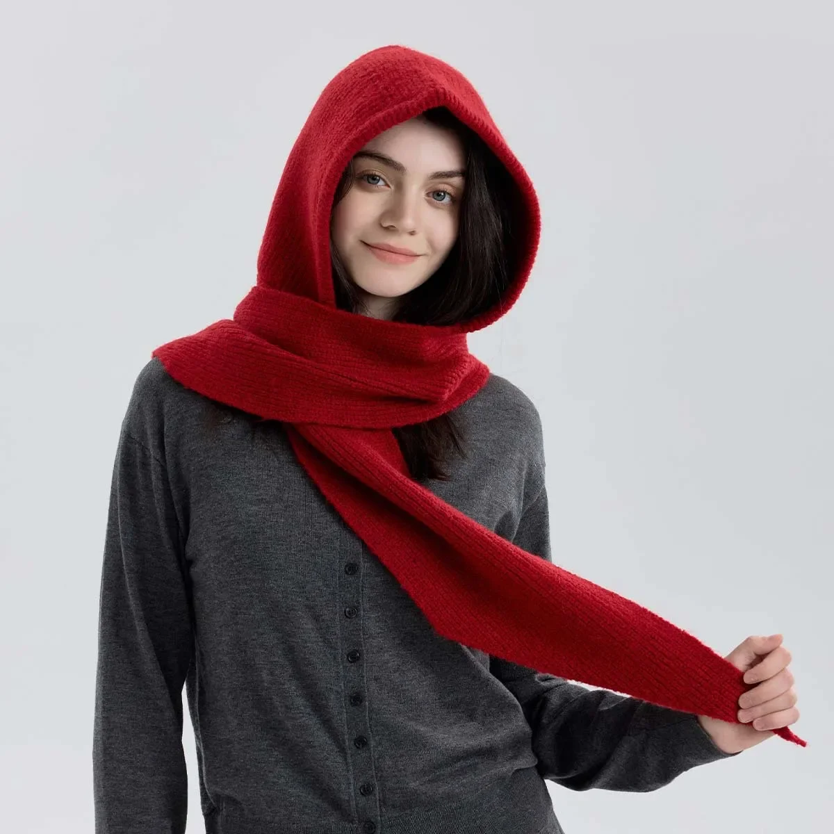 Winter Hooded Scarf Womens Knit Pullover Neck Warmer Soft Thick Warm Hood Wrap Autumn Outdoor Travel Daily Cold Weather Style