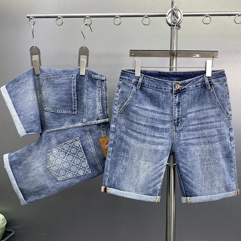 Capris en denim imprimé haut de gamme pour hommes, objectifs, mince, extensible, respirant, mode légère, luxe, décontracté, nouveau, été, 2024