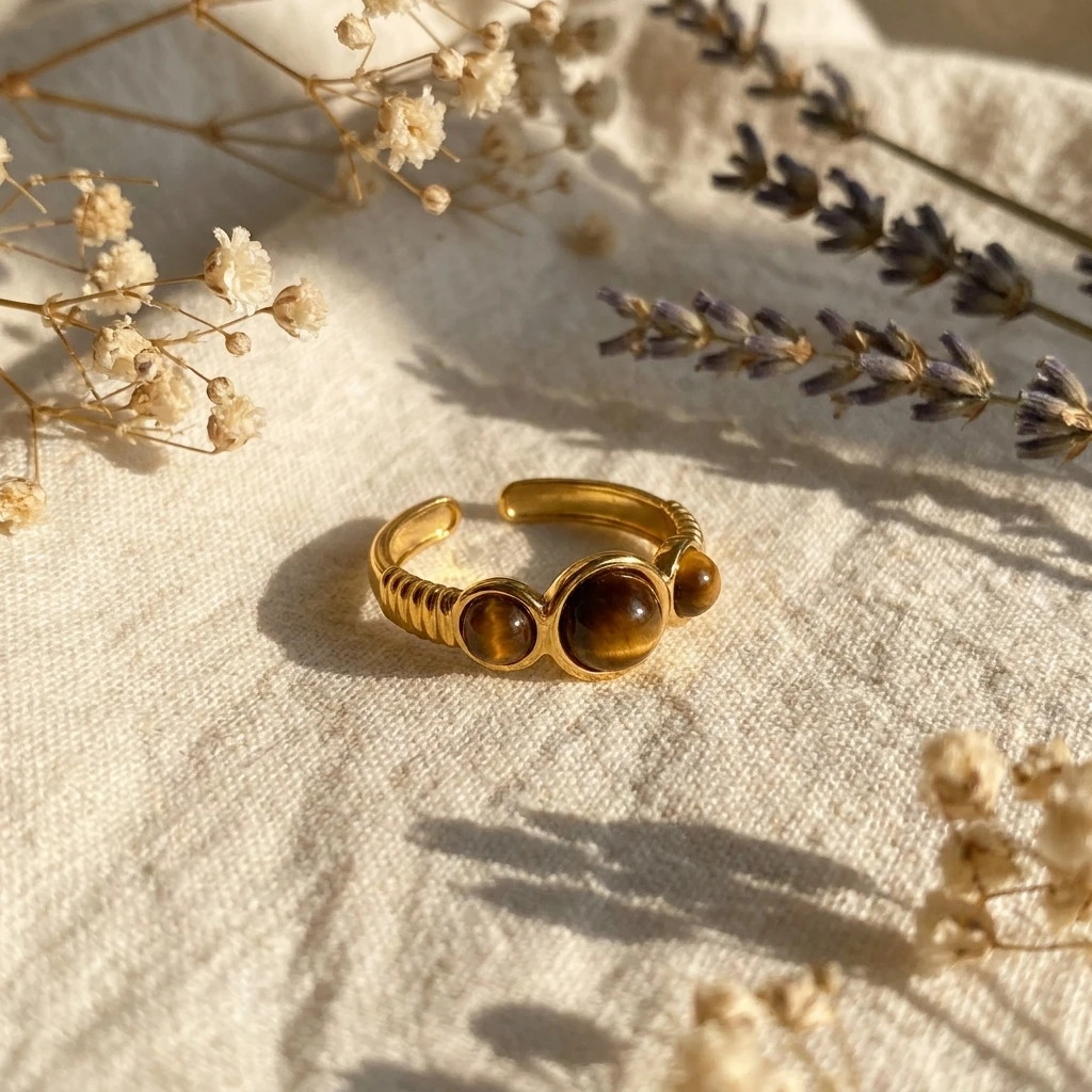 Geometrische Punk-Ringe aus breitem, vergoldetem Metall für Damen und Herren, Vintage-Tigerauge-Ringe aus Edelstahl, trendiger, wasserdichter Schmuck, Geschenk – Detail 6