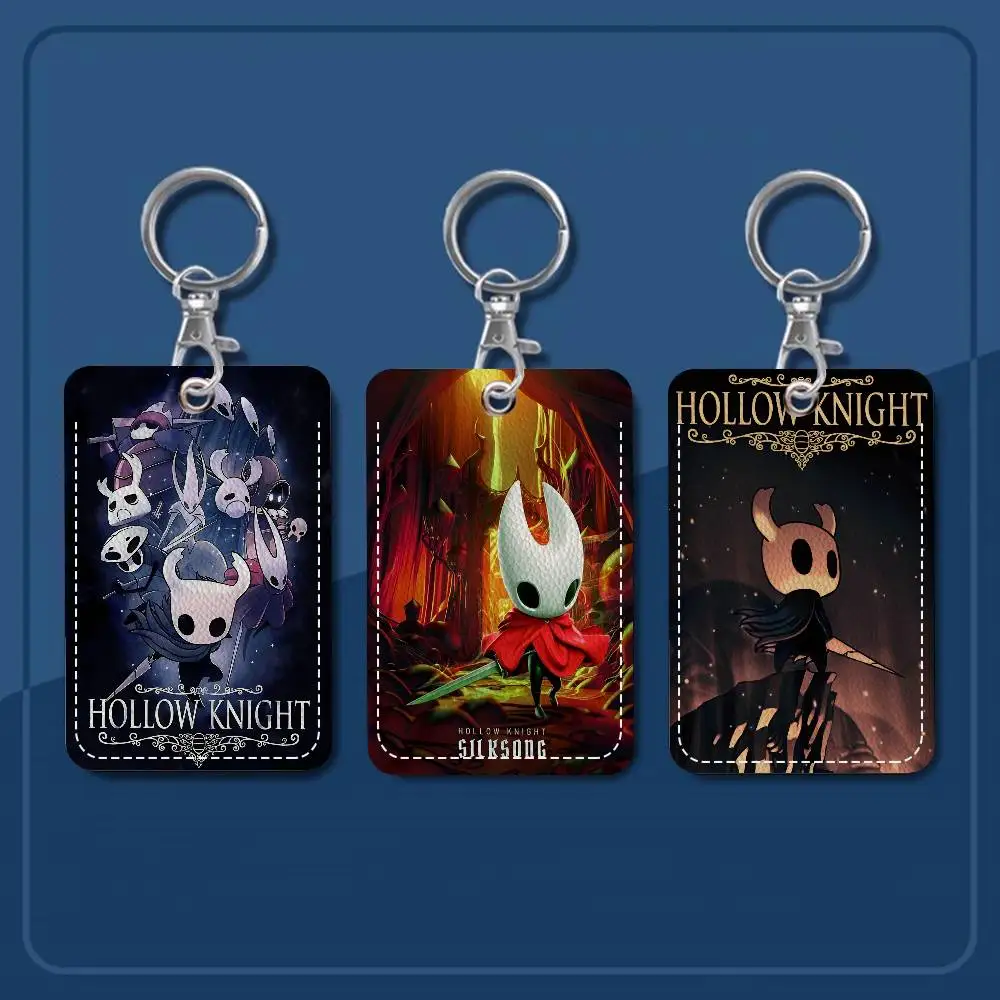 Hot Video Game Anime Hollow Knight 1Pc PU Leather Card Holder Keychain Key Ring Door Lock Access Tags ID Card