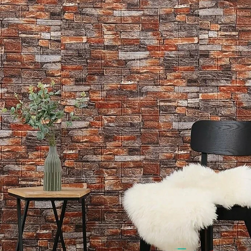 แผ่นผนังลายอิฐ 3 มิติ แบบลอกติด วอลเปเปอร์ตกแต่งผนังสไตล์เรโทร สำหรับห้องนั่งเล่น ห้องนอน ตกแต่งบ้าน