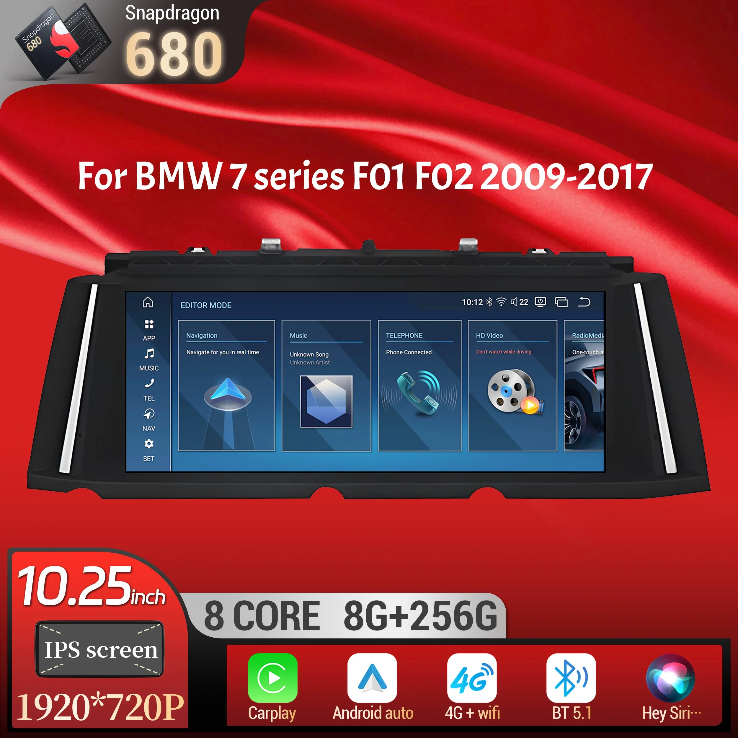 10.25 inch Android 13 Car Radio For BMW 7 series F01 F02 2009-2017 Wireless Bluetooth Carplay Snapdragon 680 Head Unit Screen