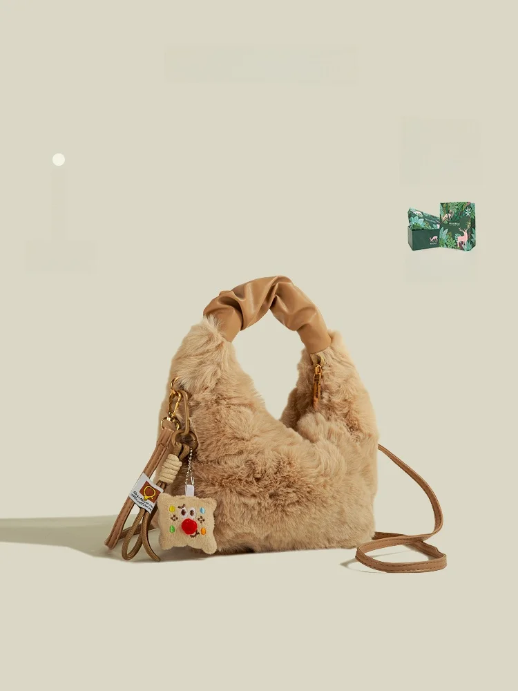 MuziKai Fashionable Plush Crossbody Bag for Women Simple Versatile Spring Autumn Handbag Soft Pillow Shape Synthetic Leather ...