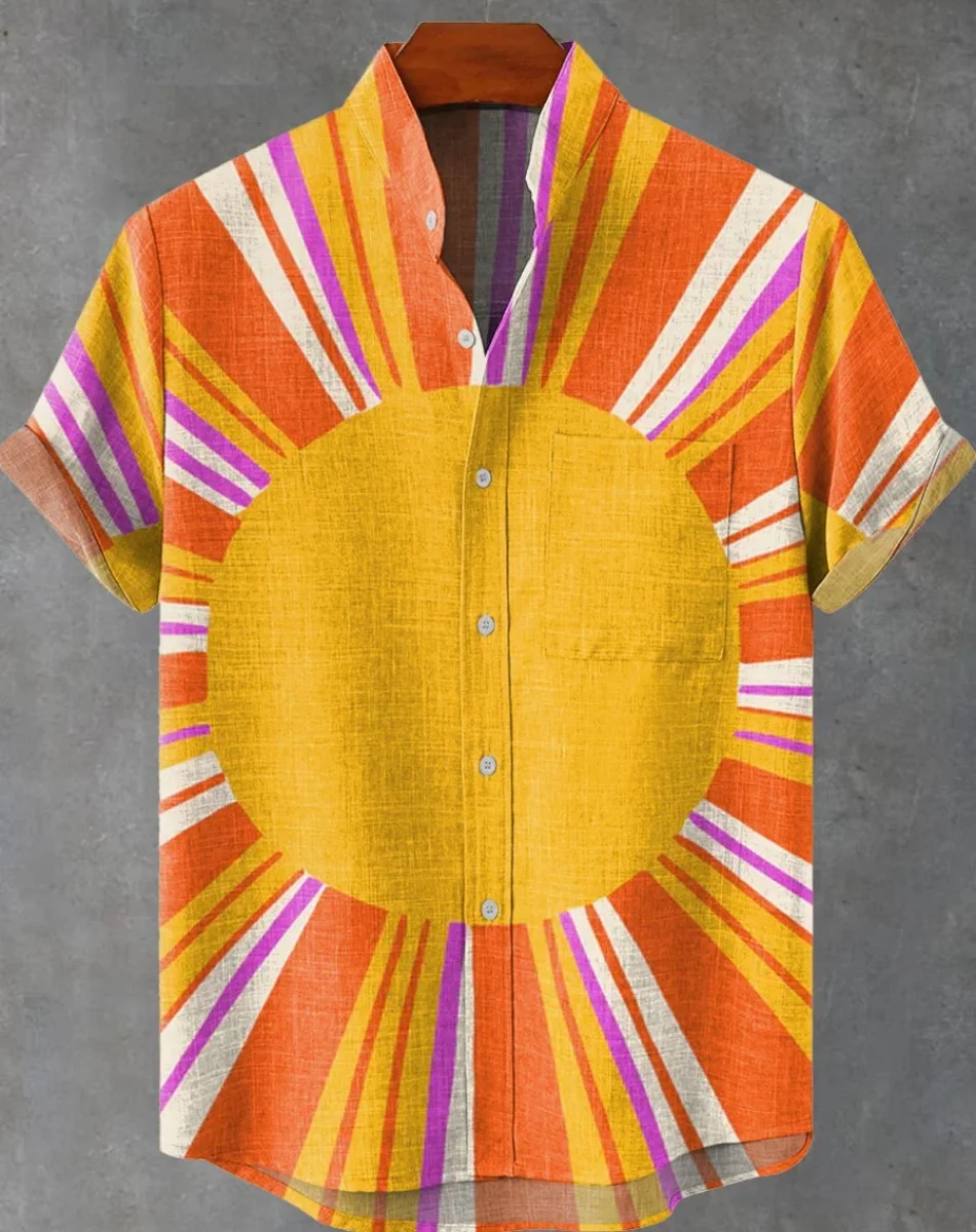 

New ethnic style sunset 3D Printing Casual Fashion Fashion Men's Goal Men's Shirt Short Sleeve Style Hawaiian