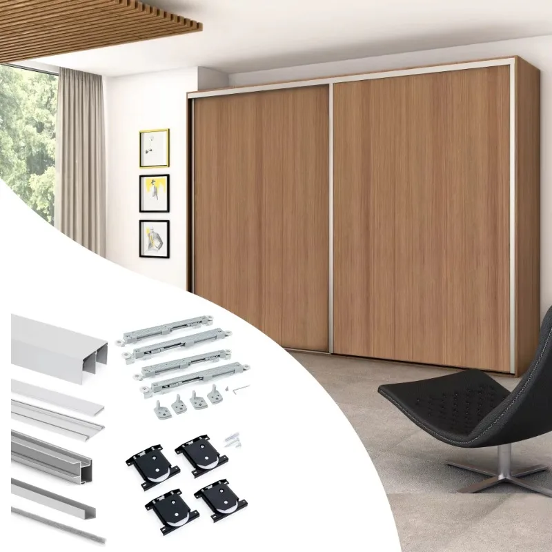 Hardware Kit 2 Sliding Door Wardrobe 81 Deep Profile 18mm Thickness, Non-Removable Panel