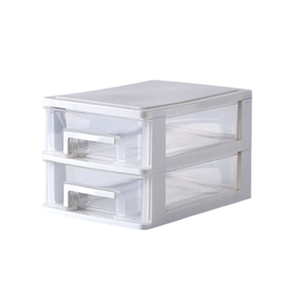 Caja de almacenamiento de 2 capas, material PP transparente blanco, organizador de cajones de escritorio para brochas de maquillaje, lápiz de cejas y rímel