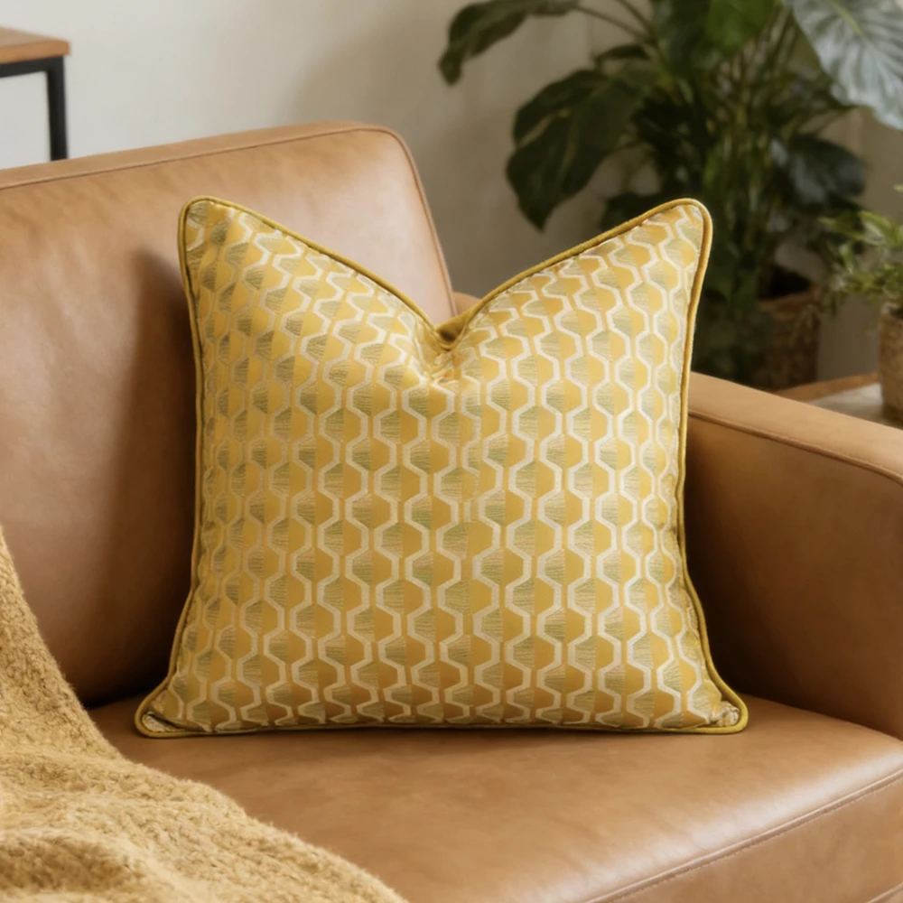 Modern Woven Blue Yellow Geometric Armchair Sofa Throw Pillow Case 45x45cm Home Room Decor Cushion Cover 1 Piece Pack Durable
