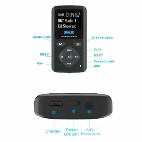 Portable Digital Audio DAB/DAB+ FM Radio Earphone Bluetooth MP3 Player DAB-P7 Pocket DAB Radio