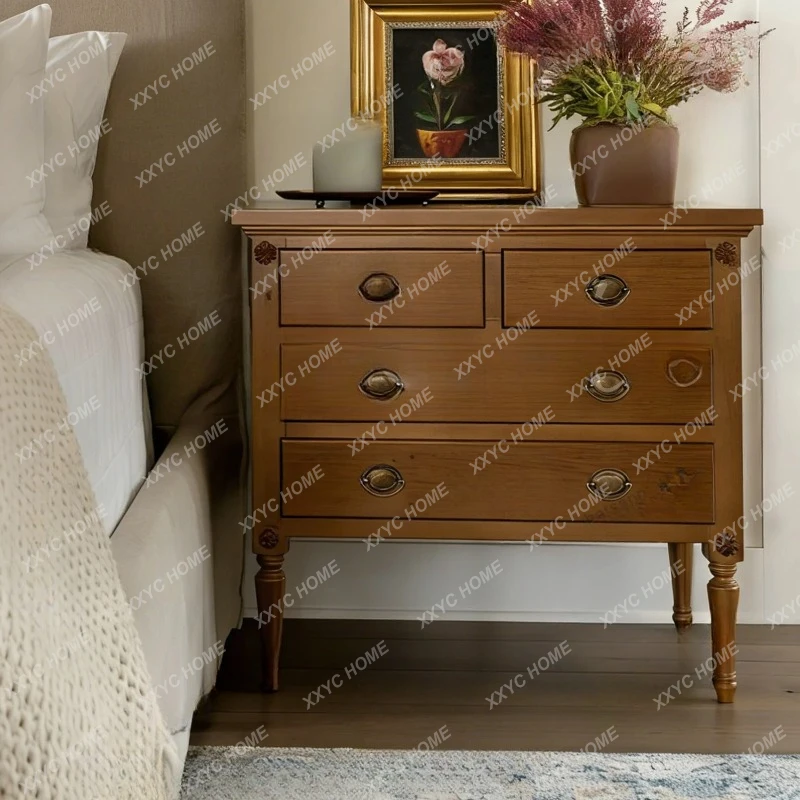 

Q retro solid wood bedside table small apartment bedside storage small cabinet