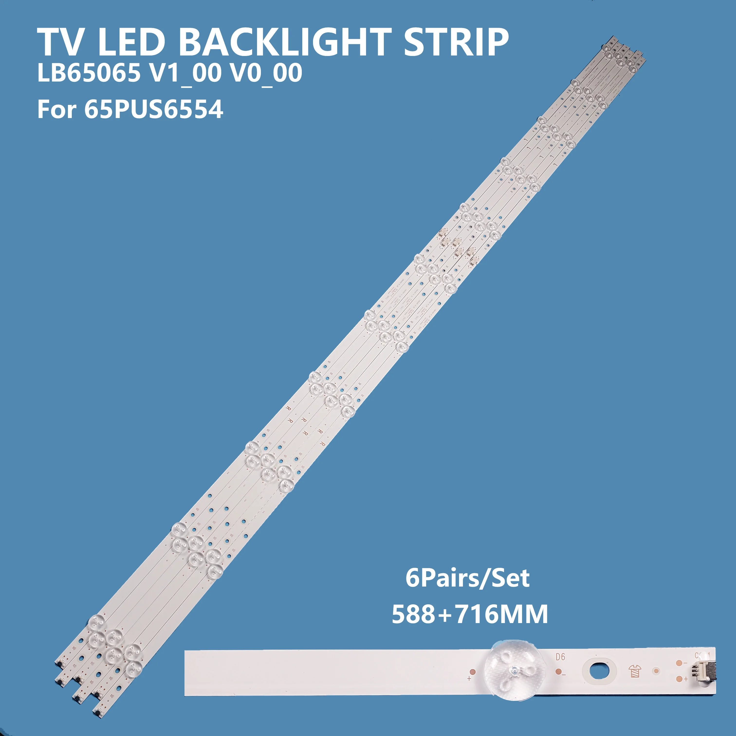 12Pcs/set LED Backlight Bar Light Strip LB65065 V1_00 V0_00 for VIZIO 65inch 65PUS6554 TV Accessories Repair 588+716MM