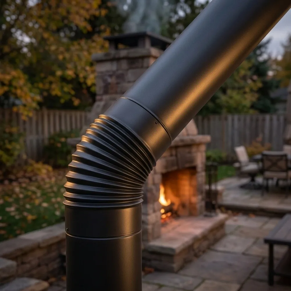 45Degree Stove Pipe Elbow For Chimney & Fireplace, Heat Resistant Flue Gas Vent Connector, Secure Ribbed Design For Stoves
