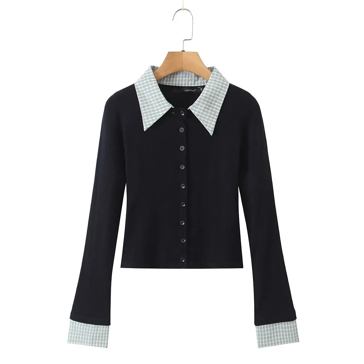 Women COTTON COLLAR CUFFS CARDIGAN Tshirt
