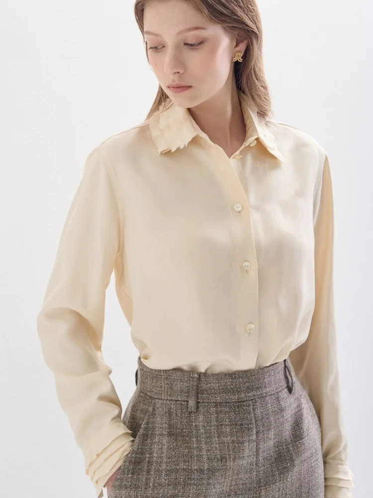 

Мягкая гладкая корейская блузка с длинным рукавом, цветочным воротником, универсальная, приятная к телу, хлопковая, деловая, повседневная, женская.