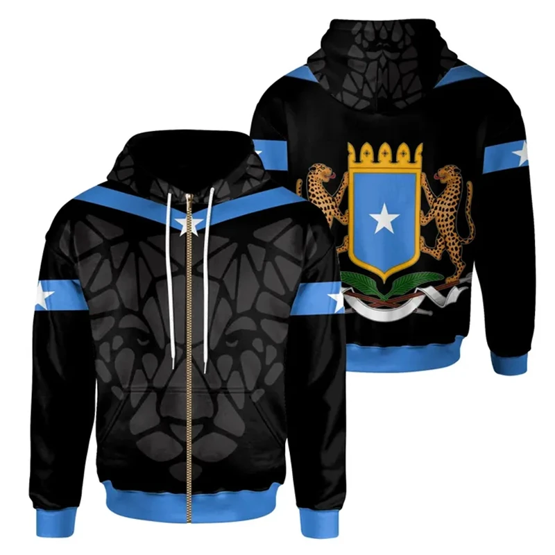 New Country Flag Graphic Men Women Hoodies Somalia National Emblem 3D Printed Long Sleeve Hooded Sweatshirts Street Pullovers