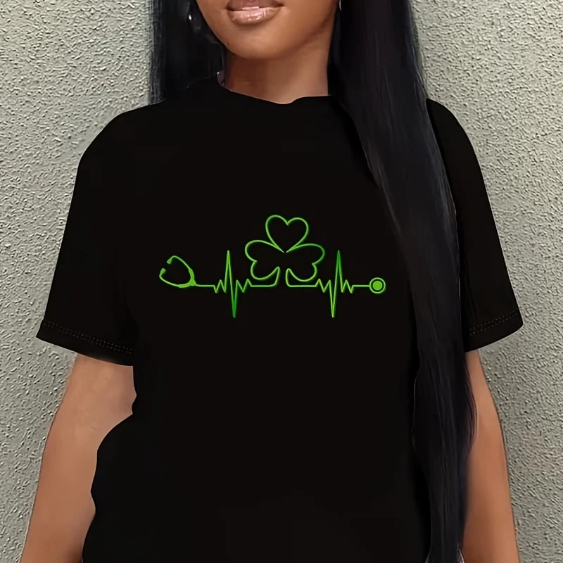 Irish Nurse St Patricks Day Shamrock Stethoscope Women's Plus Size T-Shirt 100% Cotton 220g