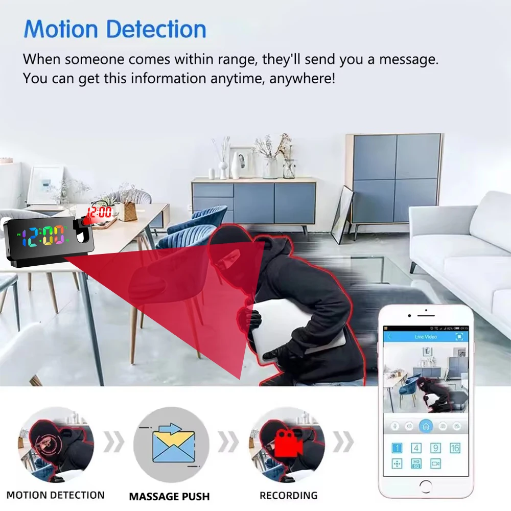HD4K mini clock camera, supports remote viewing, mobile detection, loop storage, home nanny style wireless WiFi camera