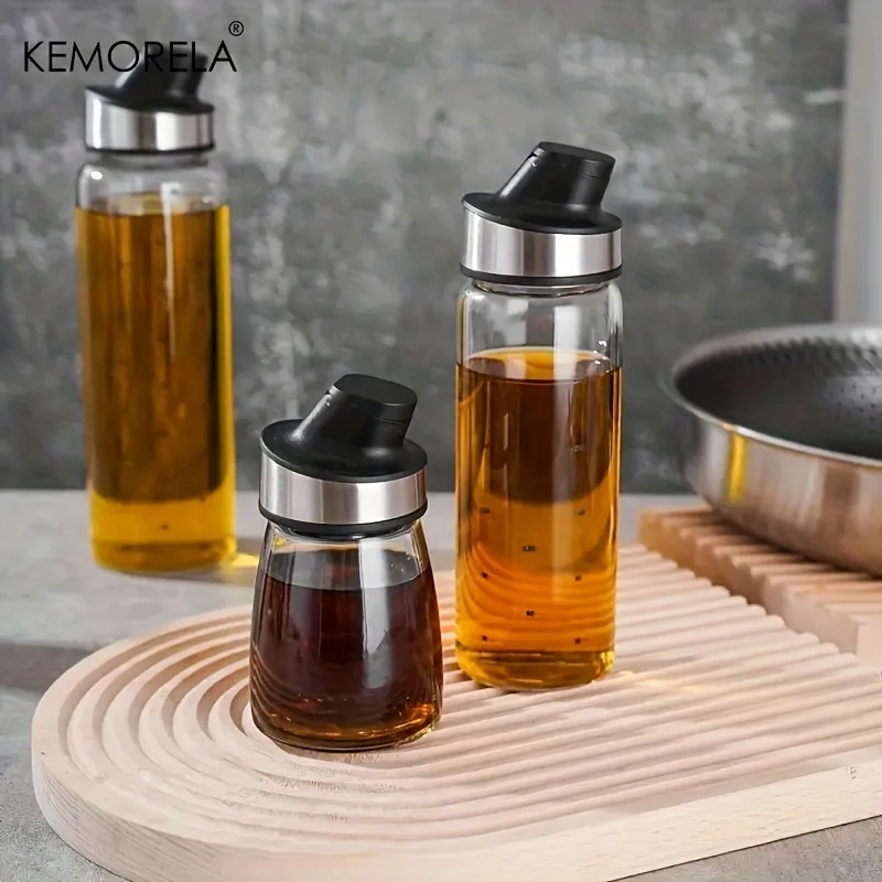 KEMORELA 1/3PCS Oil Bottle Olive Oil Glass lecythus Dispenser Drip-Free Automatic Opening And Closing Seasoning Bottle Bottle
