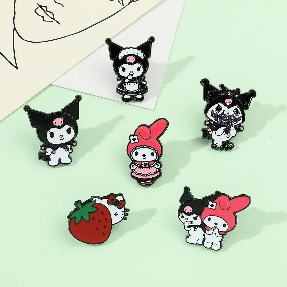 Sanrio Kuromi kartun bros Hello Kitty Mymelody aksi Anime figur bros kartun ransel pakaian ornamen hadiah anak-anak