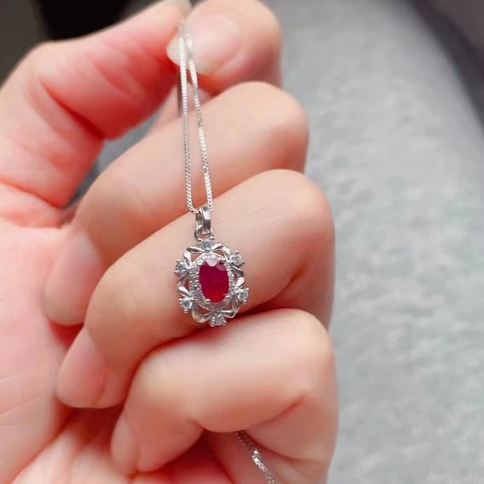 

2022 New Ruby Pendant of Women Necklace Real 925 Silver Natural Gemstone Love Date Girl Gift Birthstone