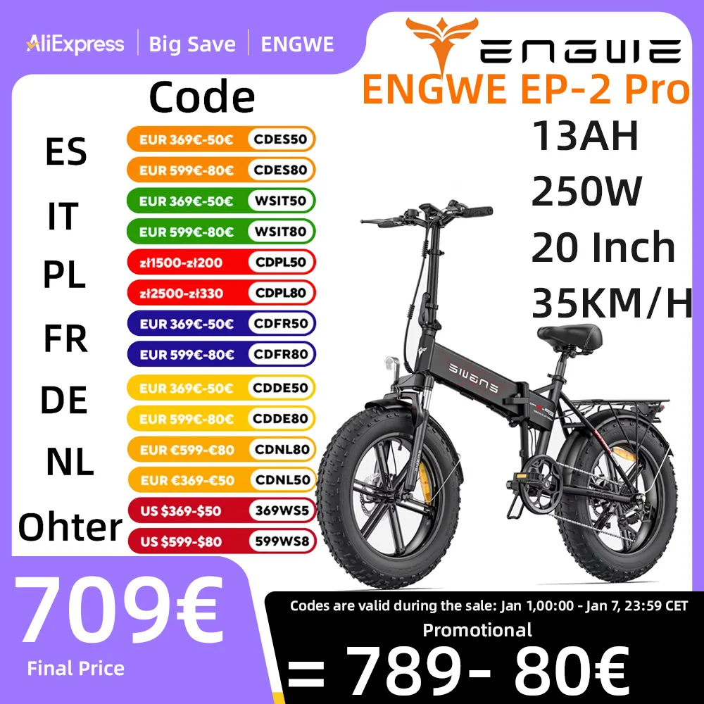 ENGWE EP-2PRO Electric Bicycle 750W Powerful Motor 48V13AH Lithium Battery Electric Bike Folding Adult 20*4 Inch Fat Tire E Bike