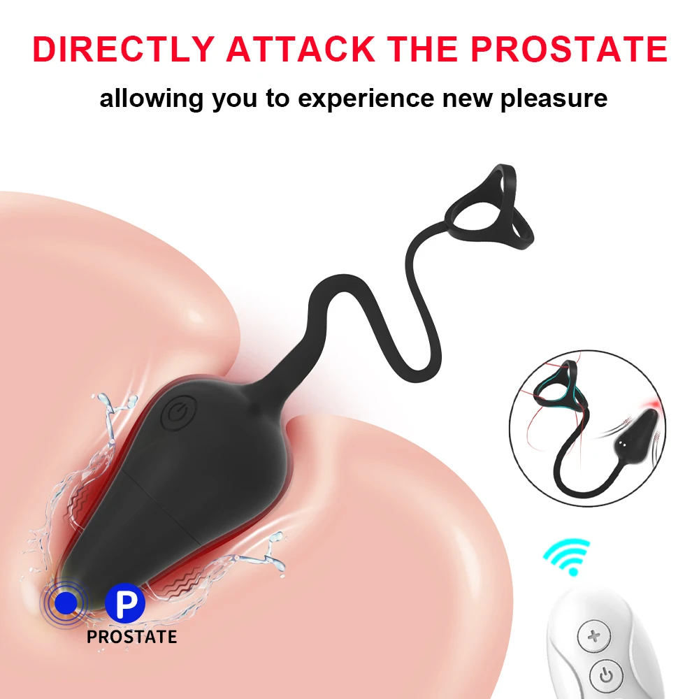 3 IN 1 Male Anal G Spot Vibrator Remote Control Vibrating Cock Ring Prostate Massager Adult Butt Plug Sex Toys for Couples Men