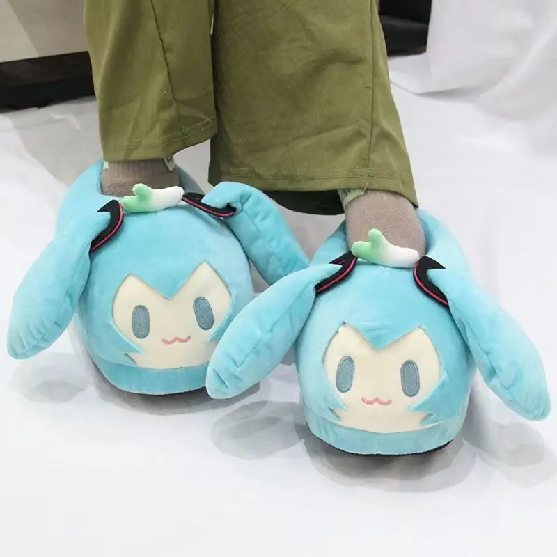 

Japanese Animation Peripheral Hatsune Miku Cartoon Slippers Two-dimensional Cartoon Cute Home Warm Girls Cotton Slippers Gift