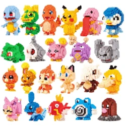 24pcs Pokemon Blocks Small Cartoon Building Block Pikachu Charizard Eevee Mewtwo Anime Assemble Action Pokemon  Model Dolls Toys