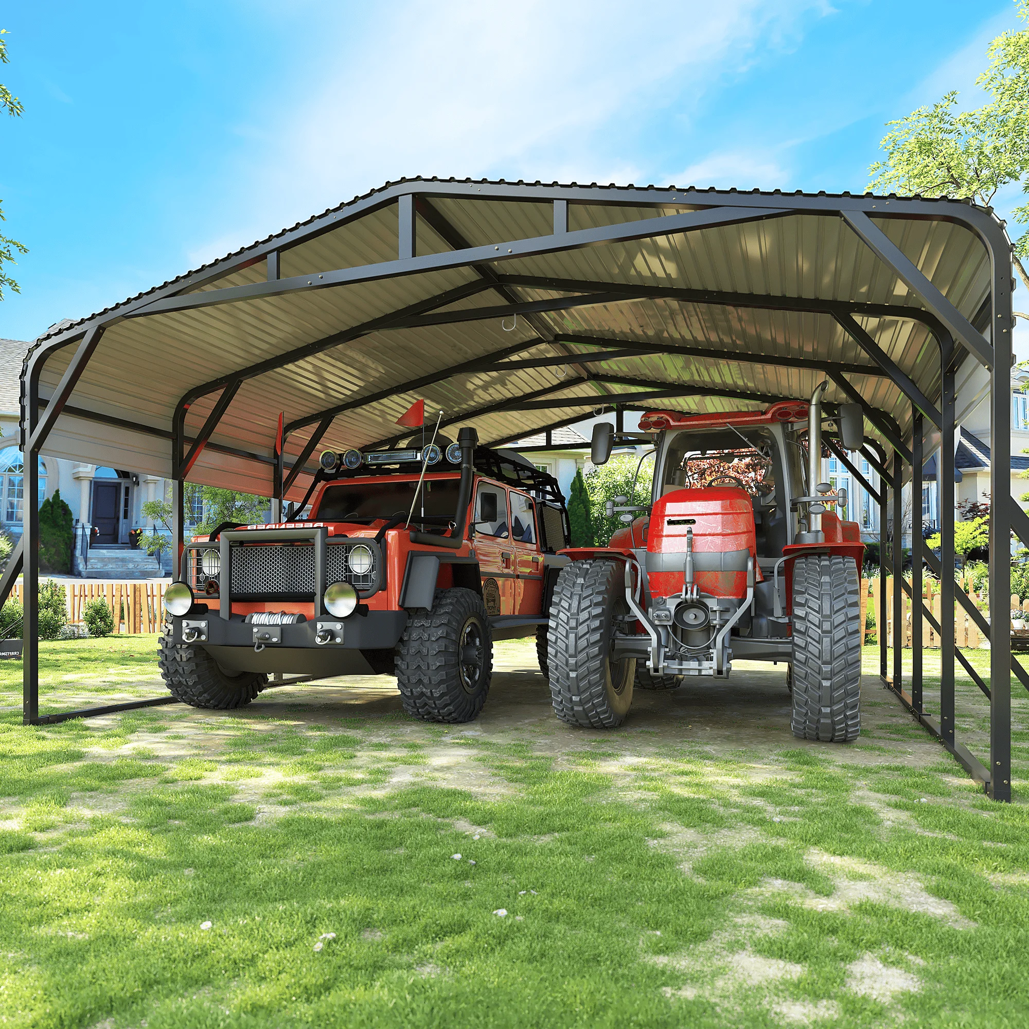 20x20FT Metal Carport w/ Enhanced Base Outdoor Heavy Duty Garage Galvanized Car Shelter for Graden Patio