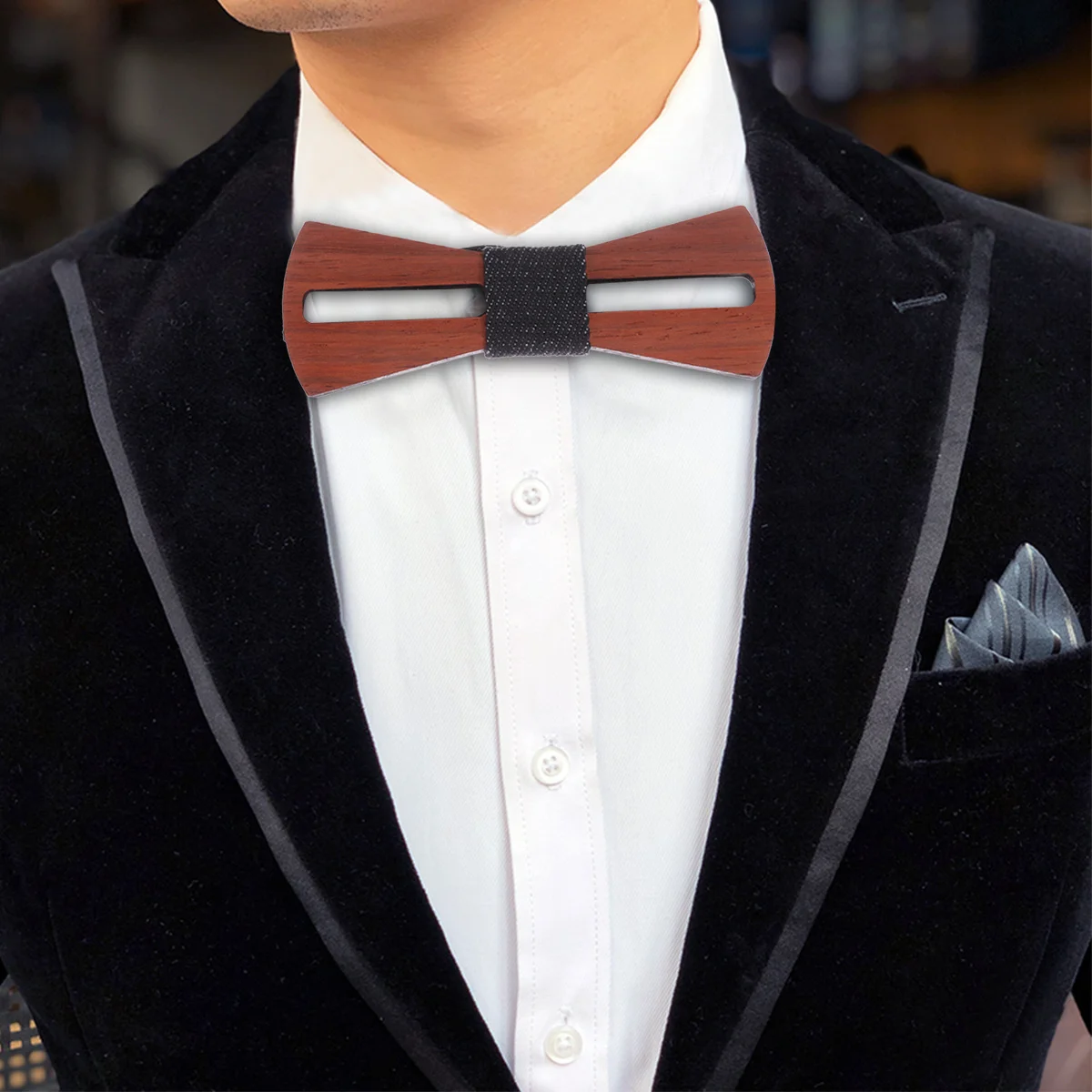 

1Pcs Men's Wooden Bow Tie Unique Hollow Out Design Adjustable Strap Medium Durable Comfortable Necktie Tie