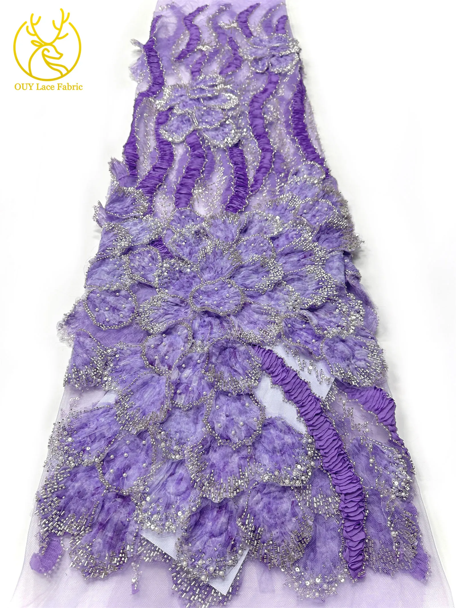3D Mode Französisches Hochzeitskleid Mesh-Stickerei Pailletten Spitzenstoff Afrikanischer Nigerianischer Perlen-Spitzenstoff Brautkleid Partykleid – Detail 14