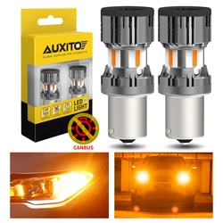 AUXITO 2Pcs S25 1156 LED Indicator Bulb No Error No Hyperflash P21w Ba15s Py21w Bau15s LED Canbus Amber Car Turn Signal Light
