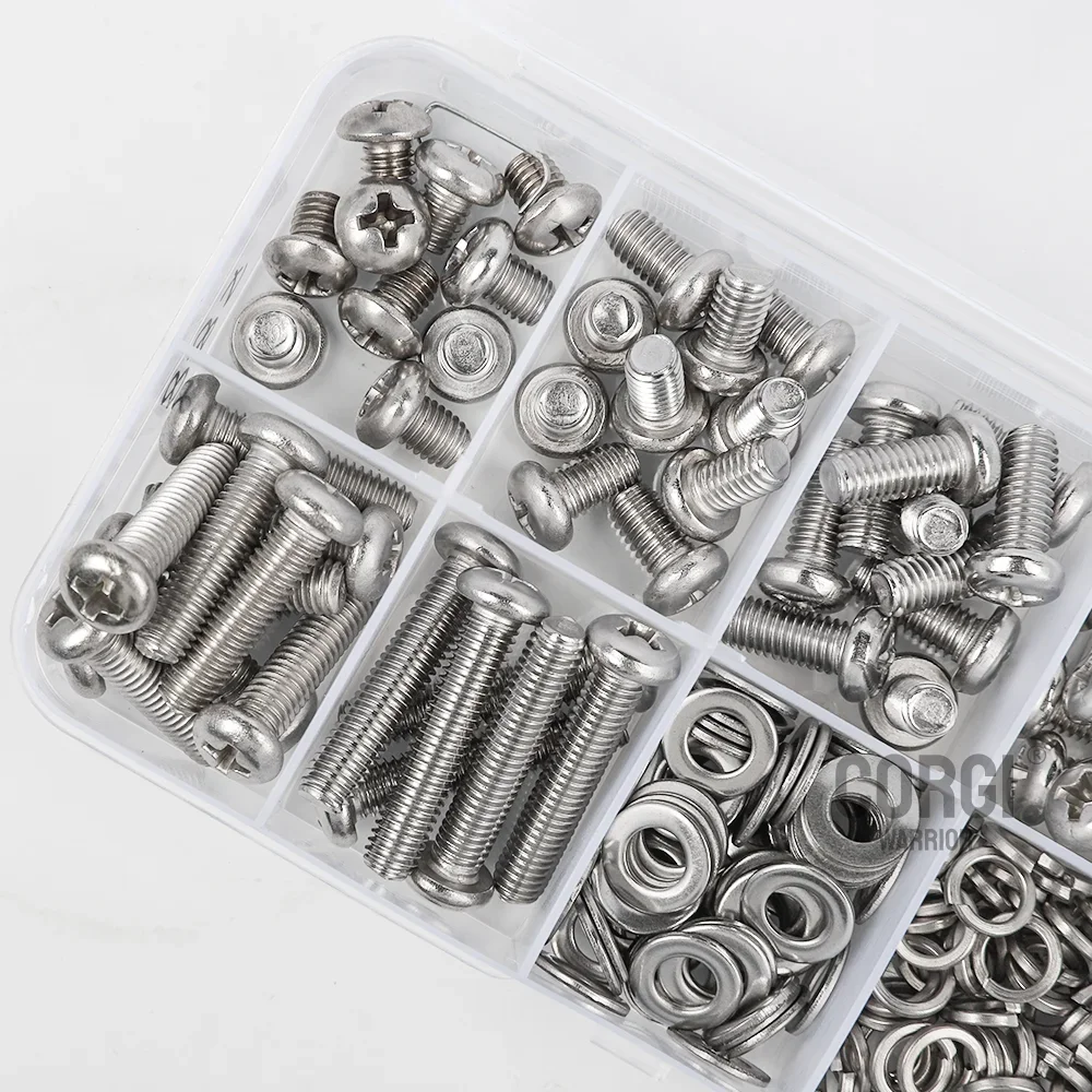 Phillips Pan Head Machine Screws Assortment Kit M2 M2.5 M3 M4 M5 M6 M8 Up to 1020 Electricians Screw 304 Stainless Steel Washers