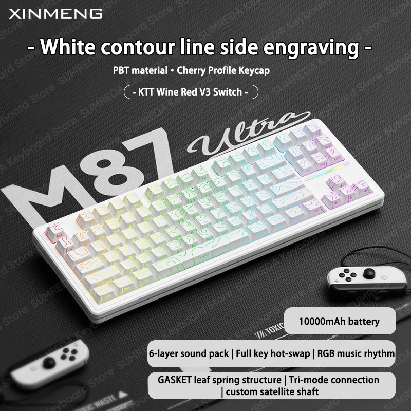 

XINMENG M87Ultra Mechanical Keyboard 80% layout Wireless Bluetooth Wired Gasket Hot Swap RGB Gaming Keyboard For Office Games