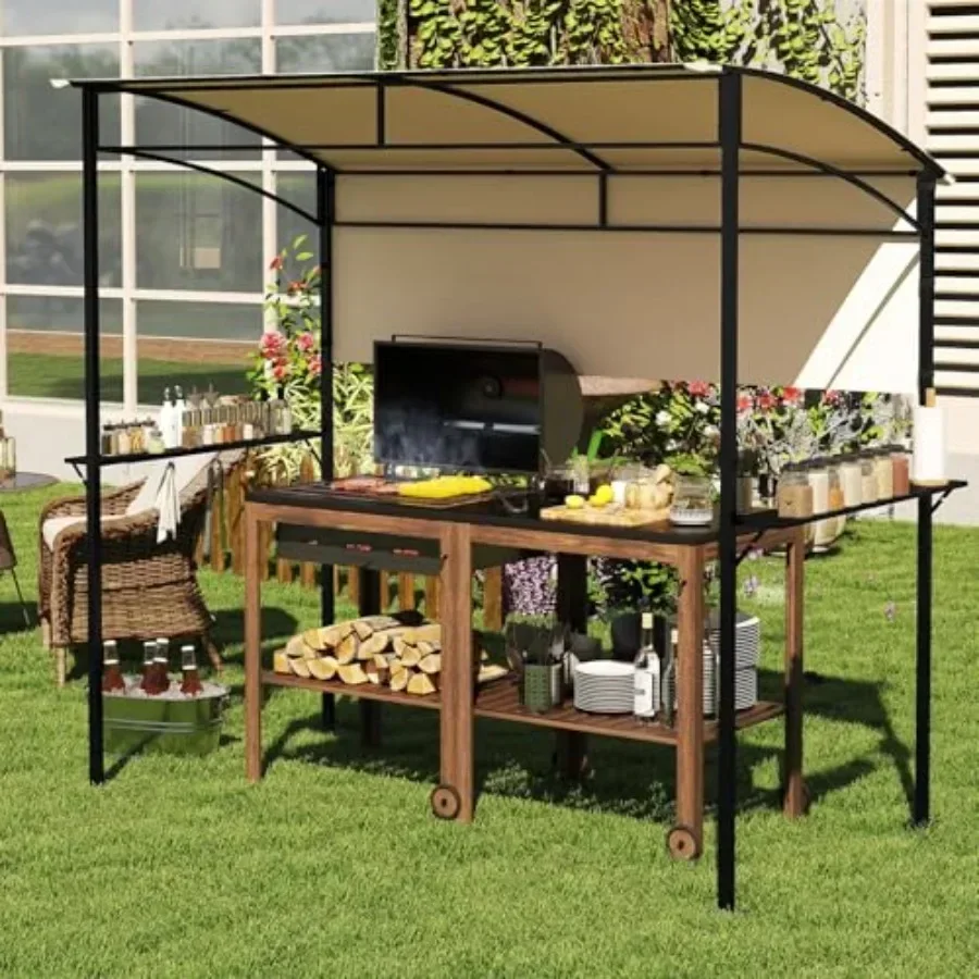7.8 x 4.4 FT Grill Gazebo CPAI-84 Certificated Outdoor BBQ  with 2 Metal Shelves 5 Hooks 4 Bottle Openers Patio Grill  for Back
