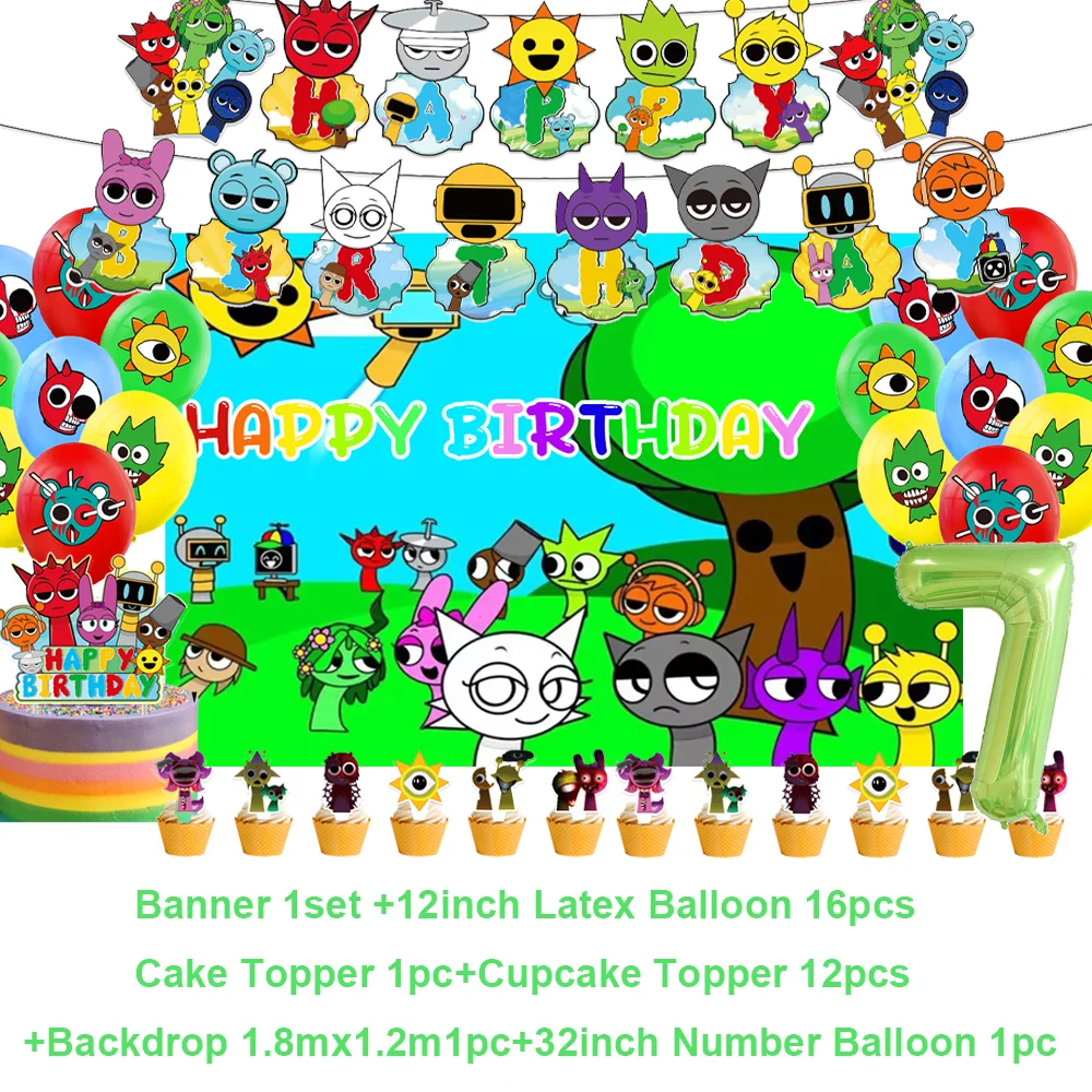 Incrediboxed SPRUNKIs Party Accessories Background Game Happy Birthday Decorations Banner Balloon Cake Topper Gift Poster Supply