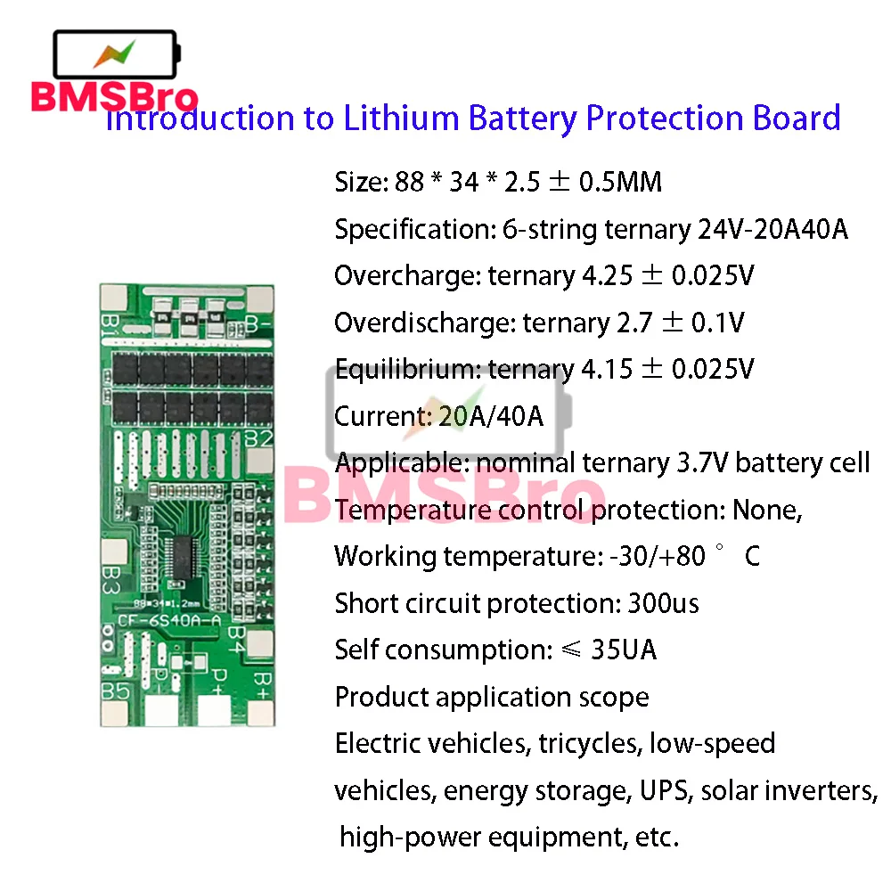 24V 6S 20A 40A 18650 Li-Ion Lithium Battery Poretect Board Solar Lighting Bms Pcb With Balance For Ebike Scooter