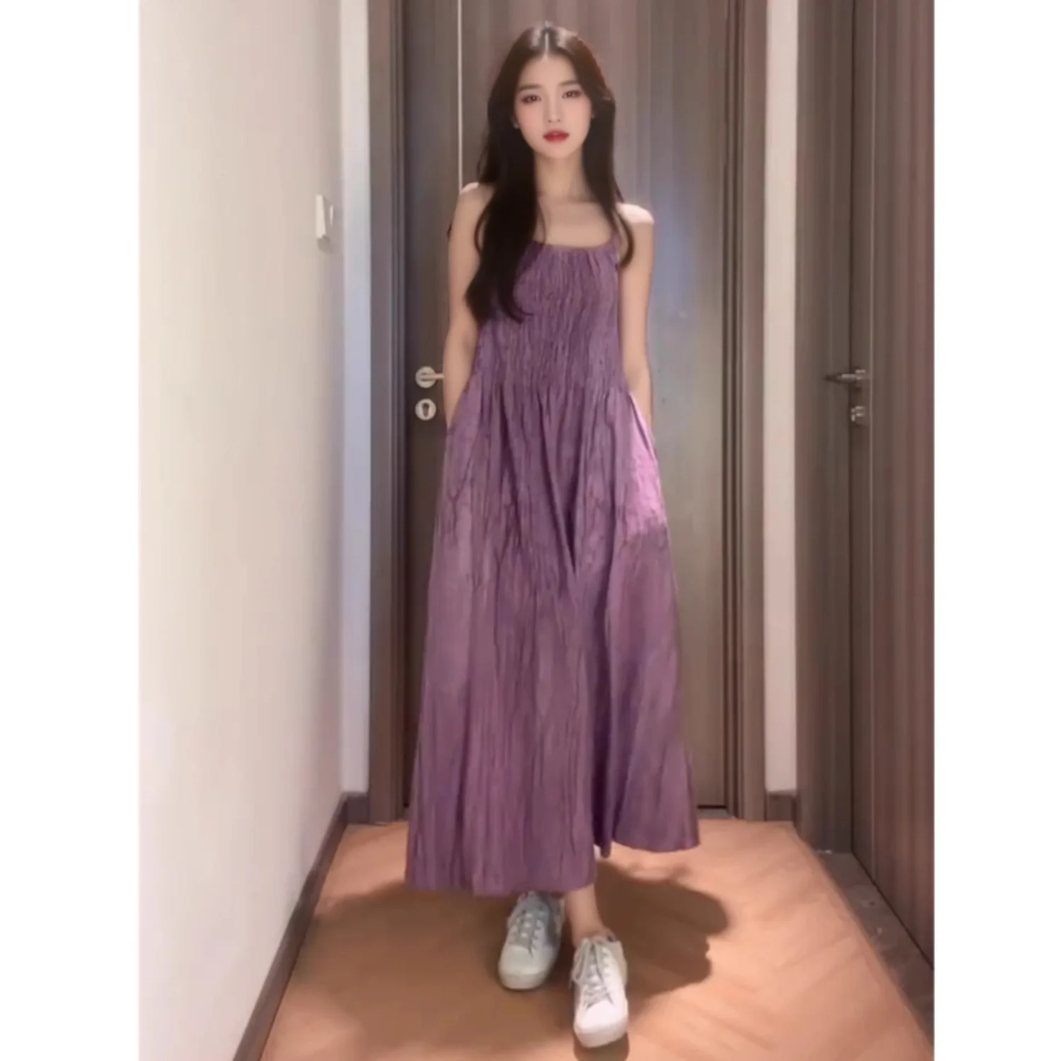 

Purple Camisole Dress For Women In Summer 2024, With a Waist Cinching And Slimming Look, Paired With An A-Line Long Skirt