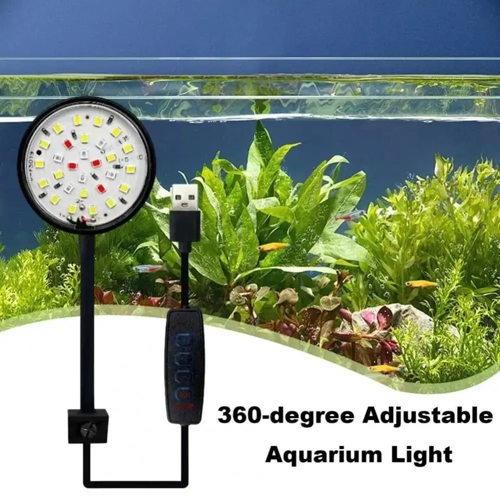 New Mini Fish Tank Clip Lamp 5/7W LED Adjustable Aquarium Plant Light 360-Degree Rotation USB Aquarium Light