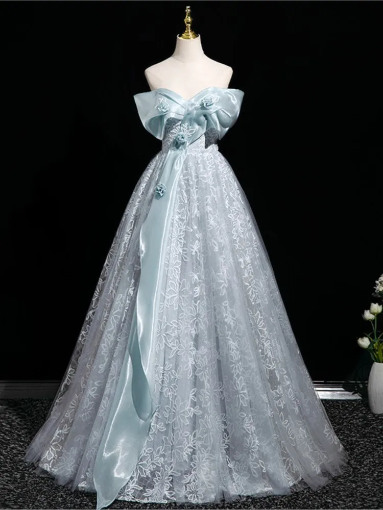 

One-shoulder style light luxury niche vocal art examination bel canto performance puffy skirt coming-of-age dress