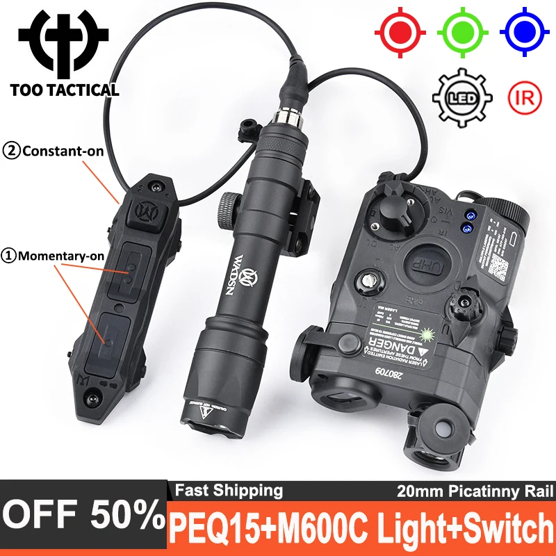 

Tactical PEQ-15 IR Fill Light Red Green Blue Laser Set Surefir M600C Scout Flashlight AR15 Hunting Weapon Light Fit 20MM Rail