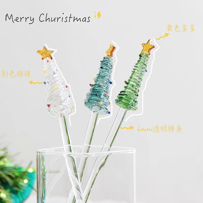 Christmas Gift Glass Spoon Milk Powder Tea Mixing Bar High Borosilicate Food Grade Coffee Stirrer