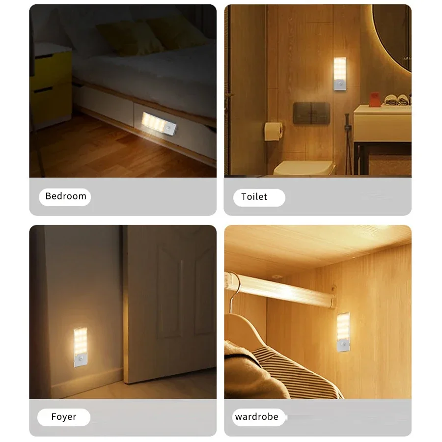 Kitchen Cabinet Light Motion Sensor Rechargeable LED Lamp Magnetic Night Lights Closet Wardrobe Trunk Hallway Bedroom Decoration