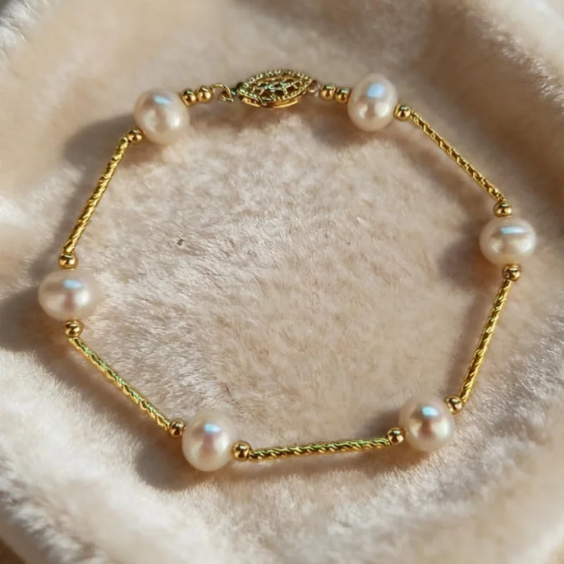 

New AAAA 9-10mm South Sea Genuin White Pearl BRACELET 7.5-8"14k Leopard head fine jewelryJewelry Making