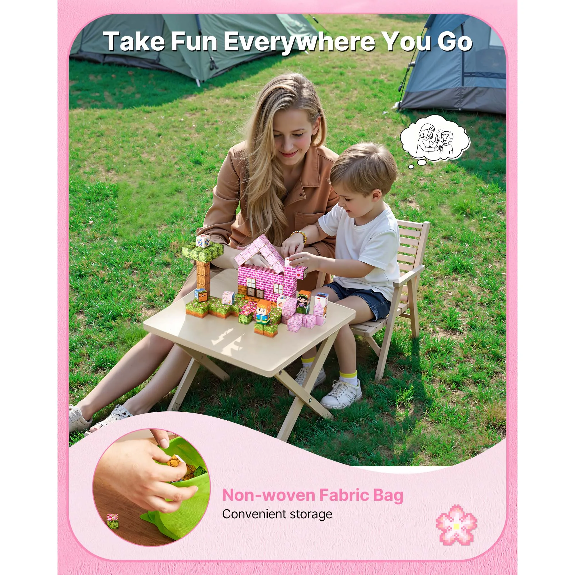 SucceBuy 100 قطعة كتل مغناطيسية مجموعة قلعة الأميرة مكعبات بناء مغناطيسية ألعاب حسية مونتيسوري للأطفال هدية عيد ميلاد