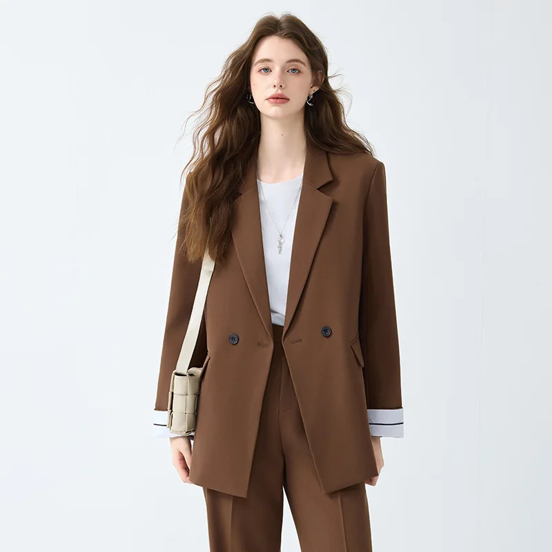 

2025Spring and Autumn New Coffee Color Long Sleeve Blazer Fashion Loose Casual Commuter Professional Suit Set