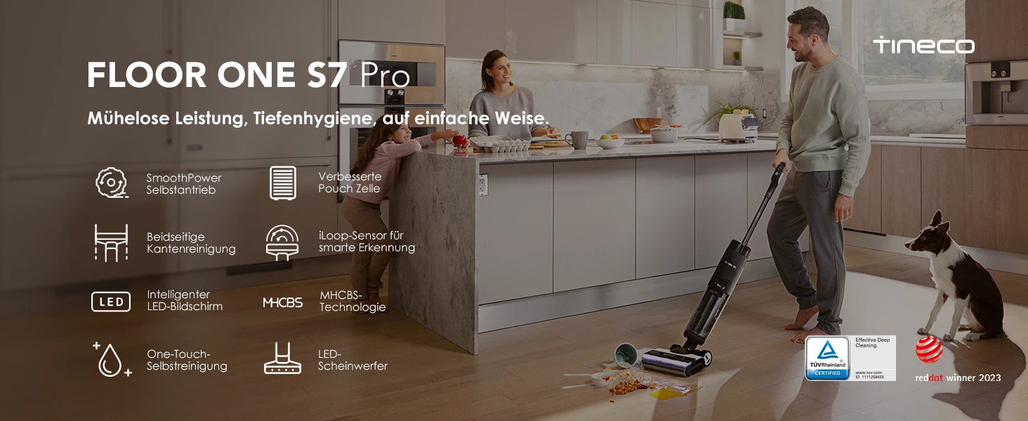 Tineco Floor ONE S7 PRO Kabelloser Nass-Trocken-Saugwischer mit LED-Display, entfernt klebrige Verschmutzungen und Tierhaare, Zentrifugalttechnologie. – Detail 1