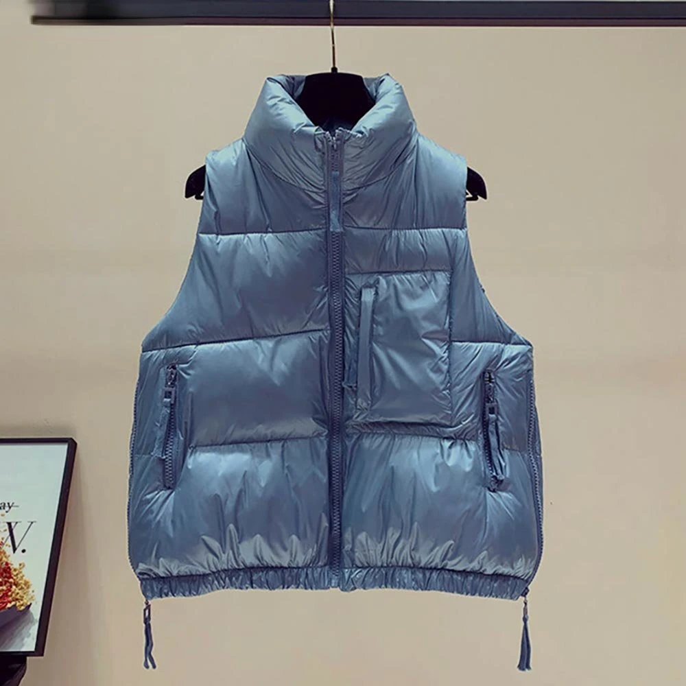 

Autumn and Winter Vest Women's Casual Solid Color Loose Zipper Standing Neck Pocket Sleeveless Jacket Women's Tank Top Vest